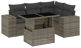 Set divano da giardino 5 pz con cuscini grigio in polyrattan