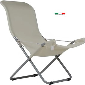 Sedia a sdraio da giardino in acciaio con braccioli pieghevole Comfort FIAM, seduta in poliestere beige