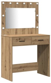 Set da toeletta a 2 pezzi con led in legno ingegnerizzato quercia artigianale