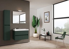 Mobile bagno sospeso con lavabo L 79.5 x H 50 x P 45.5 cm laccato opaco verde foresta 2 cassetti per vasca centrale Kora