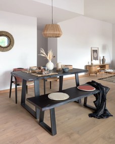 Kave Home - Sedia Nina in legno massello di acacia finitura nera e corda di carta beige FSC 100%