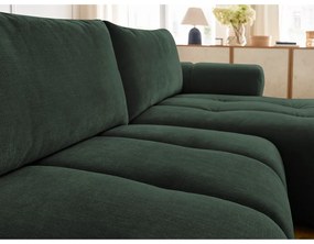 Divano angolare verde allungabile e con contenitore (penisola a destra/chaise lounge) con rivestimento in ciniglia Fuji – Bobochic Paris