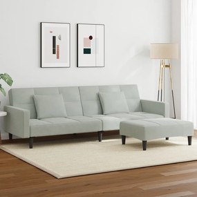 Divano Letto A 2 Posti Con Poggiapiedi Grigio Chiaro İn Velluto /