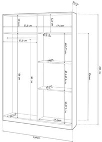 Armadio Guardaroba A 2 Ante Scorrevoli 120 Cm Con Barra Appendiabiti Bianco Lucido TOP