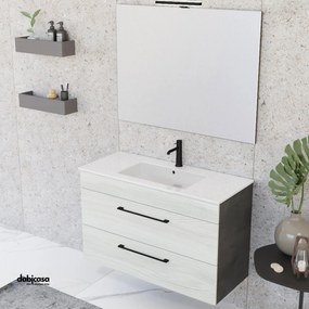 Mobile Bagno Sospeso "Unit Six" Da 100 Cm Composto Da Due Cassetti Finitura White Elm/Cemento Grigio Lava