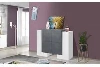 Credenza moderna di design a 6 ante, Made in Italy, Buffet da cucina, Madia con scaffali da cucina, cm 130x45h100, Bianco lucido e Grigio Cenere