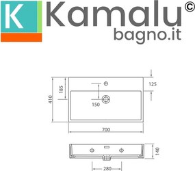 Lavabo sospeso 70 cm squadrato in ceramica bianca | Litos-DF70 - KAMALU