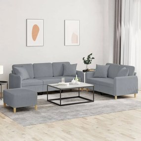 Set Divani 3 Pz Con Cuscini Grigio Chiaro İn Tessuto /