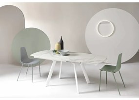 Tavolo allungabile 200 cm BUD con base metallo e piano effetto Marmo Bianco