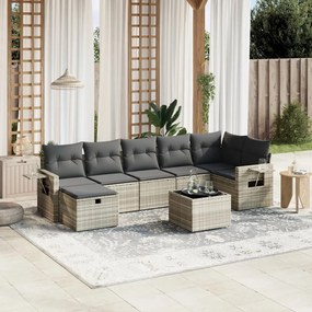 Set divano da giardino 8pz con cuscini grigio chiaro polyrattan