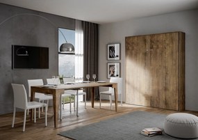 Letto matrimoniale a scomparsa 160 verticale Kentaro con colonna e pensili, Noce / Colonna