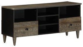 Mobile Porta Tv Nero 100x33x46 Cm İn Legno Massello Di Mango /