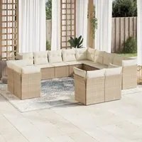 Set Divano da Giardino 13 pz con Cuscini Beige in Polyrattan 3250387