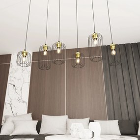 Sospensione Minimal Industrial Minerva 6 Luci Lineari Nera E Oro