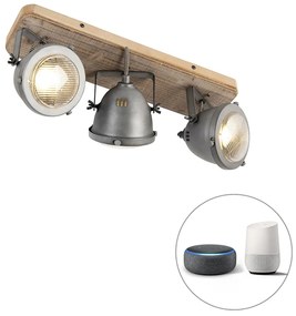 Faretto intelligente in acciaio con legno inclinabile incl. 3 WiFi GU10 - Emado