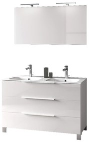 Mobile Bagno 120cm a Terra Con Lavabo doppia Vasca, Tre Cassetti e Specchio