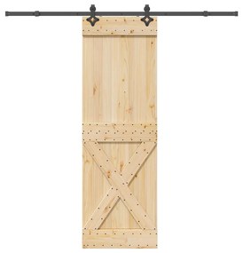 Porta Scorrevole Con Set Hardware 70x210 Cm Legno Massello Pino /