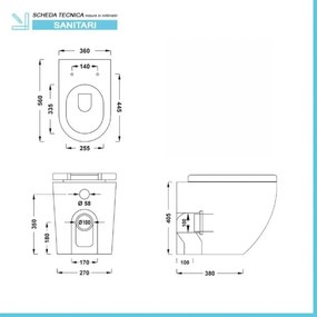 Wc filomuro Rimless in ceramica bianco lucido serie Tokyo