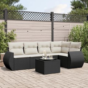 Set Divano da Giardino 6 pz con Cuscini Nero in Polyrattan