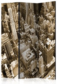 Paravento New York dall'alto (3-parti) - vista su Manhattan in seppia