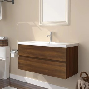 Mobile bagno lavabo integrato rovere marrone legno multistrato
