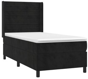 Letto a molle con materasso e led nero 90x200 cm in velluto