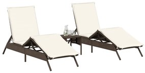 Lettini prendisole 2 pz con cuscini marrone in polyrattan