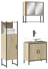 Set mobili da bagno 3 pz rovere sonoma in legno multistrato