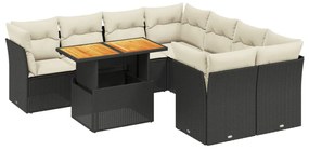 Set divani da giardino 9 pz con cuscini nero in polyrattan