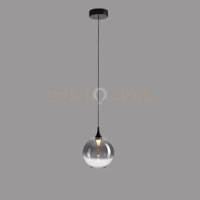 Lampada a sospensione bolla, metallo nero opaco + paralume in vetro...