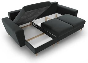 Divano angolare grigio scuro allungabile e con contenitore con rivestimento in velluto Kyoto – Cosmopolitan Design