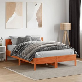 Giroletto con testiera marrone cera 140x190 cm massello pino