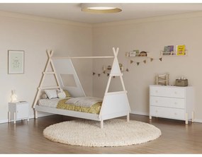 Letto da bambini a forma di casa color crema in pino massiccio con rete inclusa 90x200 cm Enola – Marckeric
