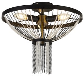 Lampadario Contemporaneo Baguette Acciaio Nero Policarbonato Ottone 3 Luci E14