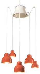 Lampadario Vintage Decò Berimbau Ceramica Arancio Pokè 3 Luci E27