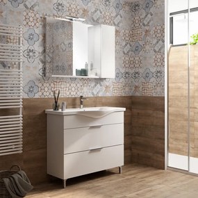 Mobile bagno da terra con lavabo e specchio L 100 x H 75 x P 46 cm bianco opaco 2 cassetti per vasca centrale Jnka