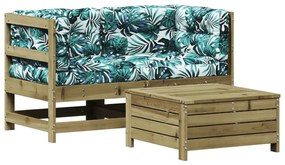 Set divani da giardino 3pz con cuscini legno impregnato di pino