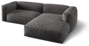 Divano angolare componibile grigio (con penisola a destra/con chaise lounge) con rivestimento in velluto Martina – Micadoni