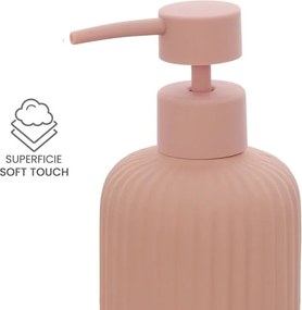 Set accessori bagno in ceramica rosa con dispenser sapone e due portaspazzolini Spring