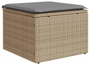 Sgabello giardino con cuscino beige 55x55x37 cm in polyrattan