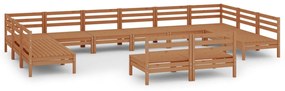 Set salotto da giardino 12 pz in legno massello di pino miele