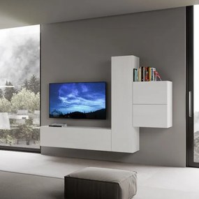 Parete da soggiorno Isoka A17 L.254 H.174 P.39,5 Bianco