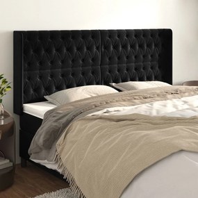 Testiera Ad Orecchio Nera 203x16x118/128 Cm İn Velluto /