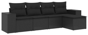 Set divani da giardino 5 pz con cuscini in polyrattan nero