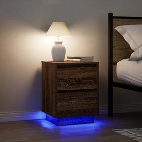 Comodini Con Luci A Led 2 Pz Rovere Marrone 38x34x50 Cm /