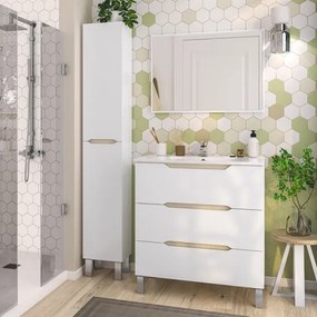 Colonna Da Bagno 2 Ante 30x25x182 Cm Con Piedini Lea Bianco Lucido