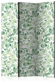 Paravento Bellezza naturale (3 parti) - modello di foglie verdi su sfondo chiaro