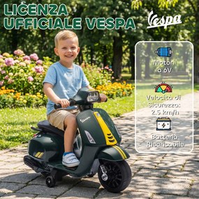 Moto Elettrica per Bambini con Licenza Ufficiale Piaggio Vespa 6V con Rotelle e Luci Verde Scuro...