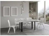 Tavolo da Pranzo Linea Double 120x45 AllungatoAllungato 200x90 in Nobilitato e Ferro Colore: Bianco Frassinato