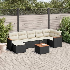 Set divani da giardino con cuscini 8 pz nero in polyrattan